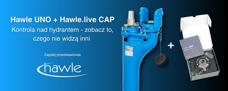 Hydrant UNO z modułem Hawle.live CAP – kontrola i bezpieczeństwo Hydrant podziemny Hawle UNO z modułem Hawle.live CAP i nowym urządzeniem Hawle.live cap w otwartym nowoczesnym opakowaniu dla inteligentnego monitoringu hydrantów podziemnych